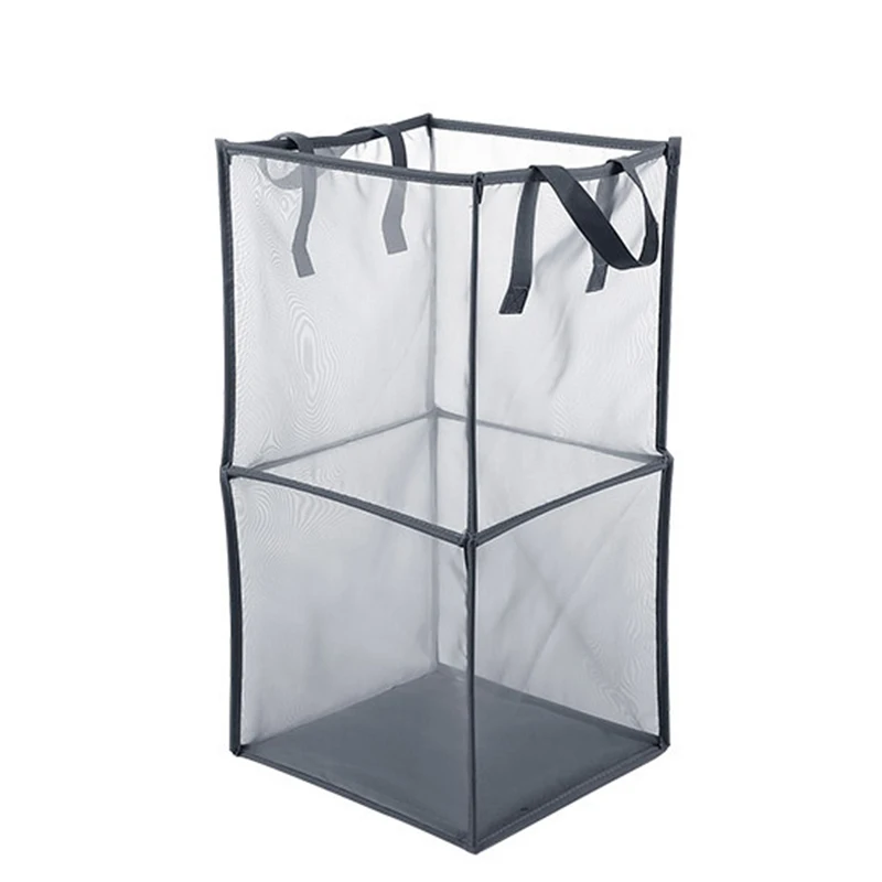 Home Use Customized Material Large Capacity Mesh Collapsible Foldable Dirty Clothes Laundry Baskets with 2 Compartment