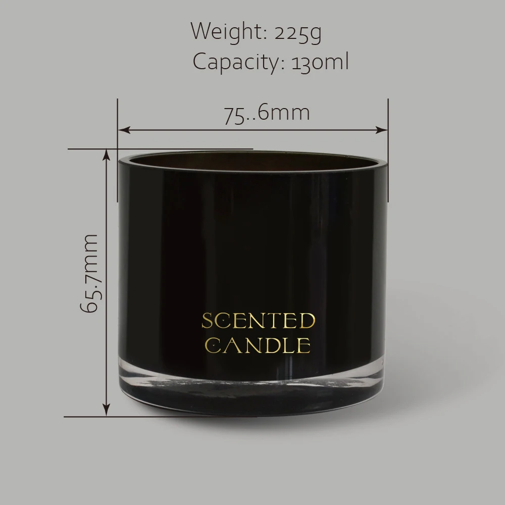 Luxury Custom Label Candle Vessels Black Glass Candle Jar With Packing