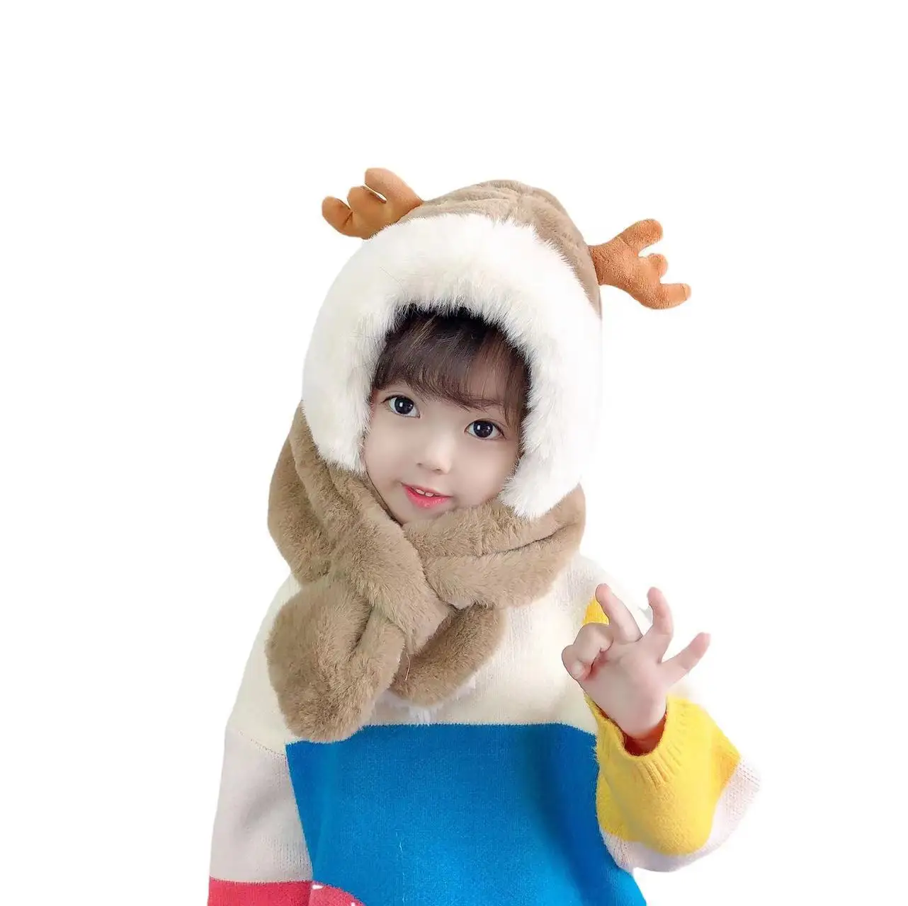 Зимняя детская шапка шарф для одного мальчика и девочки утолщенная теплая плюшевая милая детская шапка для защиты ушей с оленьими рогами