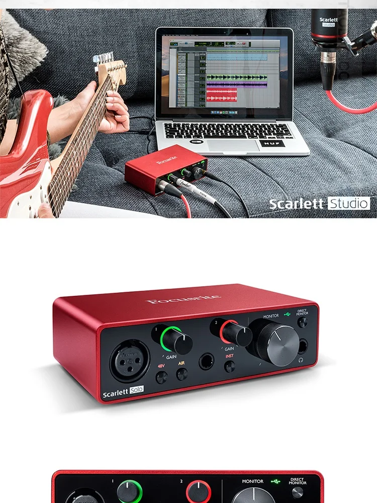 Professional Scarlett Solo Studio 3rd Gen Recording Sound Card Set 2 Input/2 Out Usb Audio Interface With Condenser Mic