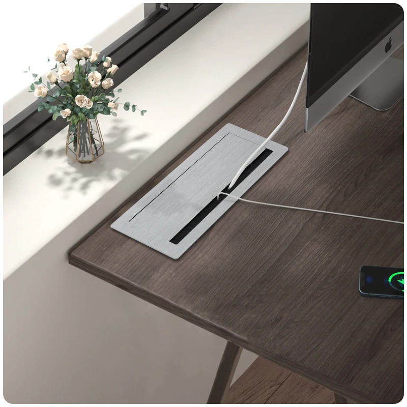 Высококачественная опорная Проводная щетка для управления кабелем с откидным отверстием для офисного стола, мягкая закрывающая алюминиевая настольная втулка