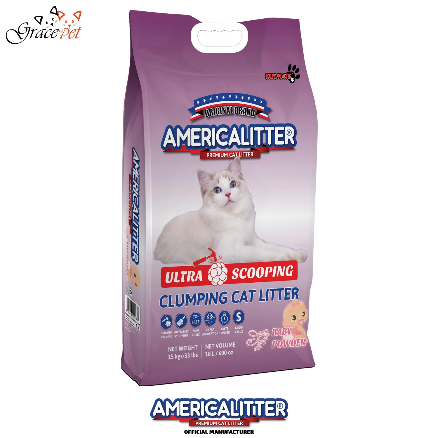 Purple Bentonite Sand Ultra Scooping Activated Carbon Odor Control Cat