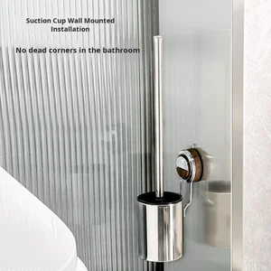 High-End Luxury Wall-Mounted Double Suction Cup Toilet Brush Stainless Steel Cleaning Brush for Bathroom
