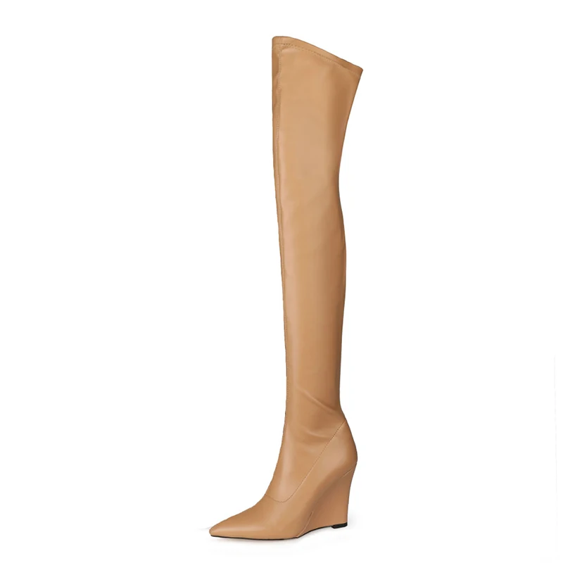 Botas De Tacón Alto Y Elástico Para Mujer,Zapatos Femeninos De Microfibra,De  Cuero,Con Punta Estrecha,De Talla Grande - Buy De Alta Calidad De Las  Mujeres De Alta Del Muslo De Botas,Microfibra Elástica Para