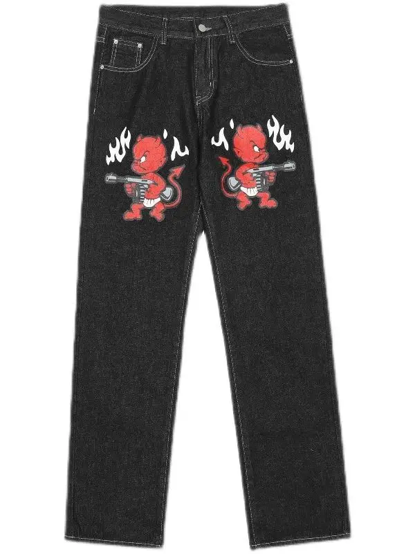 Custom Hip Hop Punk Digital Transfer Printing Denim Trousers Relaxed Fit Baggy Jeans Men Washing Men's Jeans