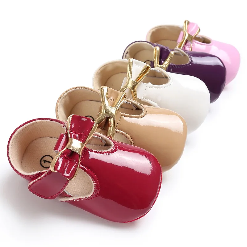 Beautiful bright PU leather bow-knot baby walking shoes baby girl shoes