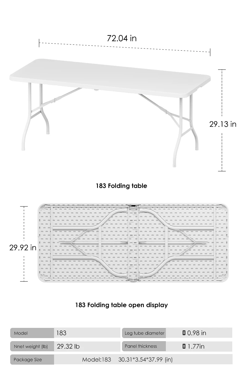 Benjia 6' Rectangle Folding Table Hdpe Table Top/plastic Folding Tables