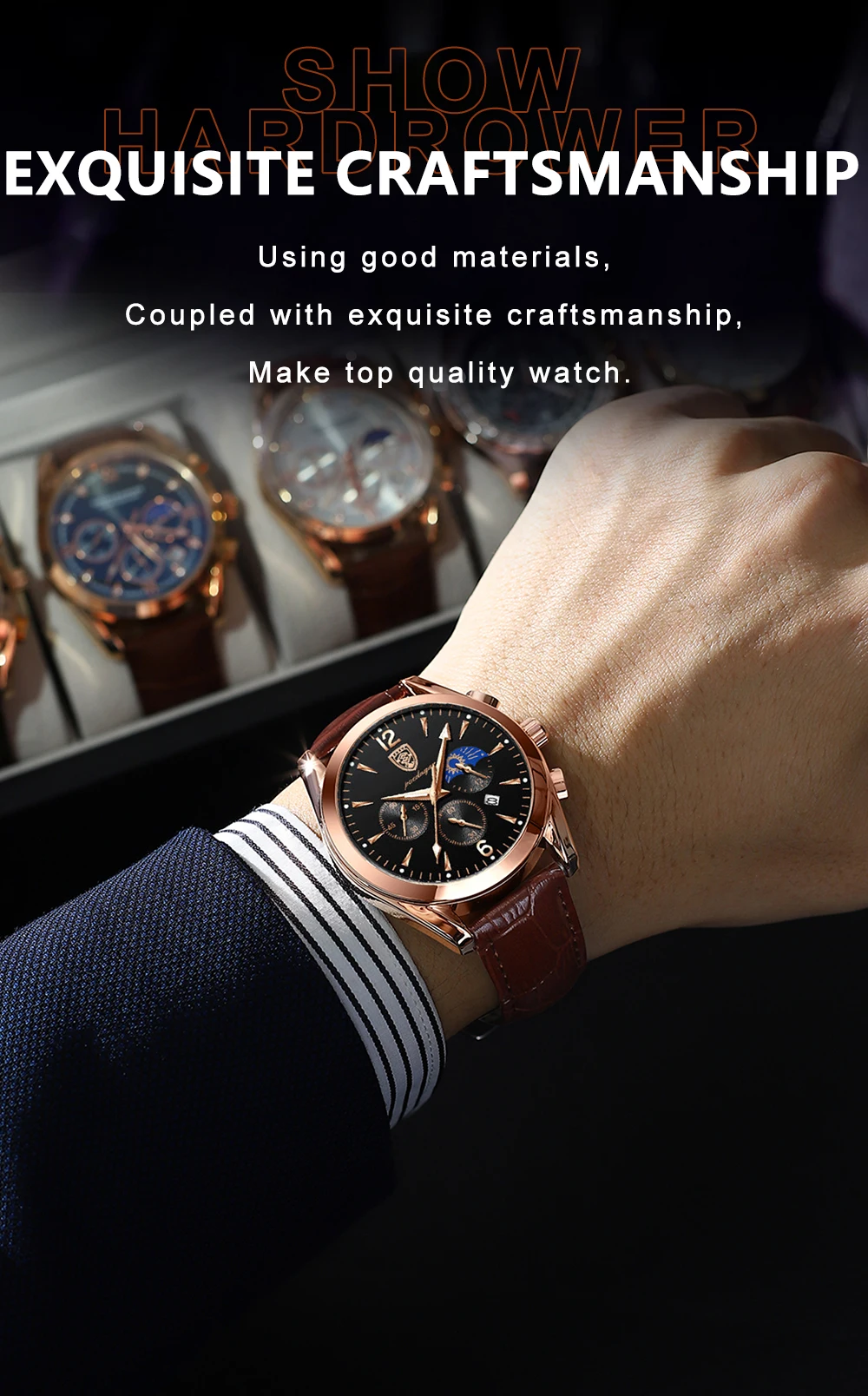 POEDAGAR 829 Fashion Luxury Design Customize Best Selling Waterproof Multifunction Men Quartz Watches with Stainless Steel Band