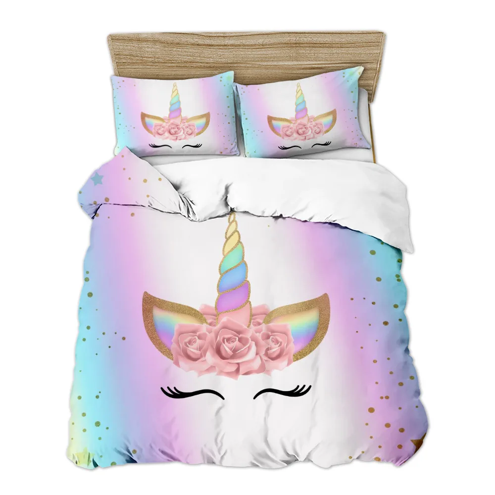 Duvet Cover Set Unicorn Rainbow Star Cartoon Animals 3d Pink Print