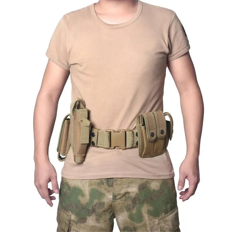 Tactical Belt Duty Belt Set Adjustable Nylon Security Belt Multifunctional Hunting Holster Flashlight Pouch Set
