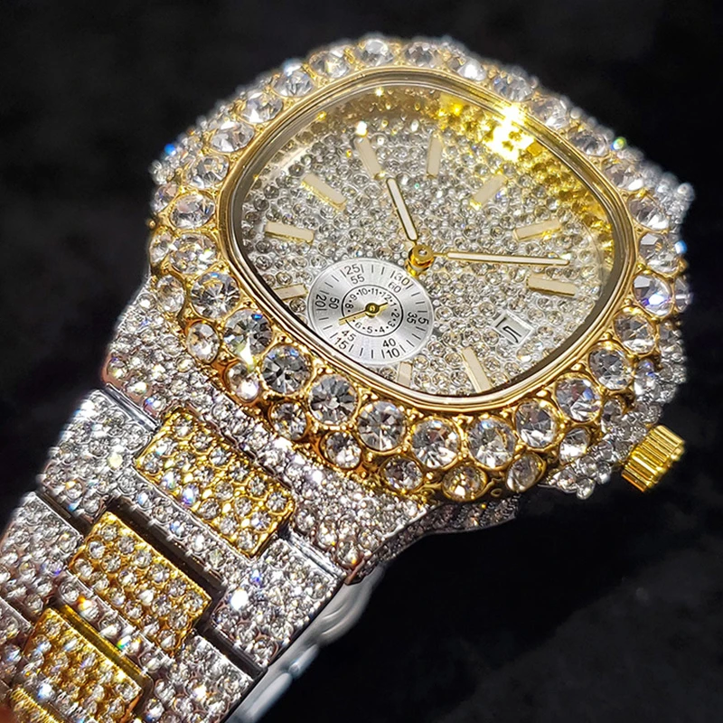Wholesale Gold Watch For Men Diamond Iced Out Hip Hop Stylish Quartz ...