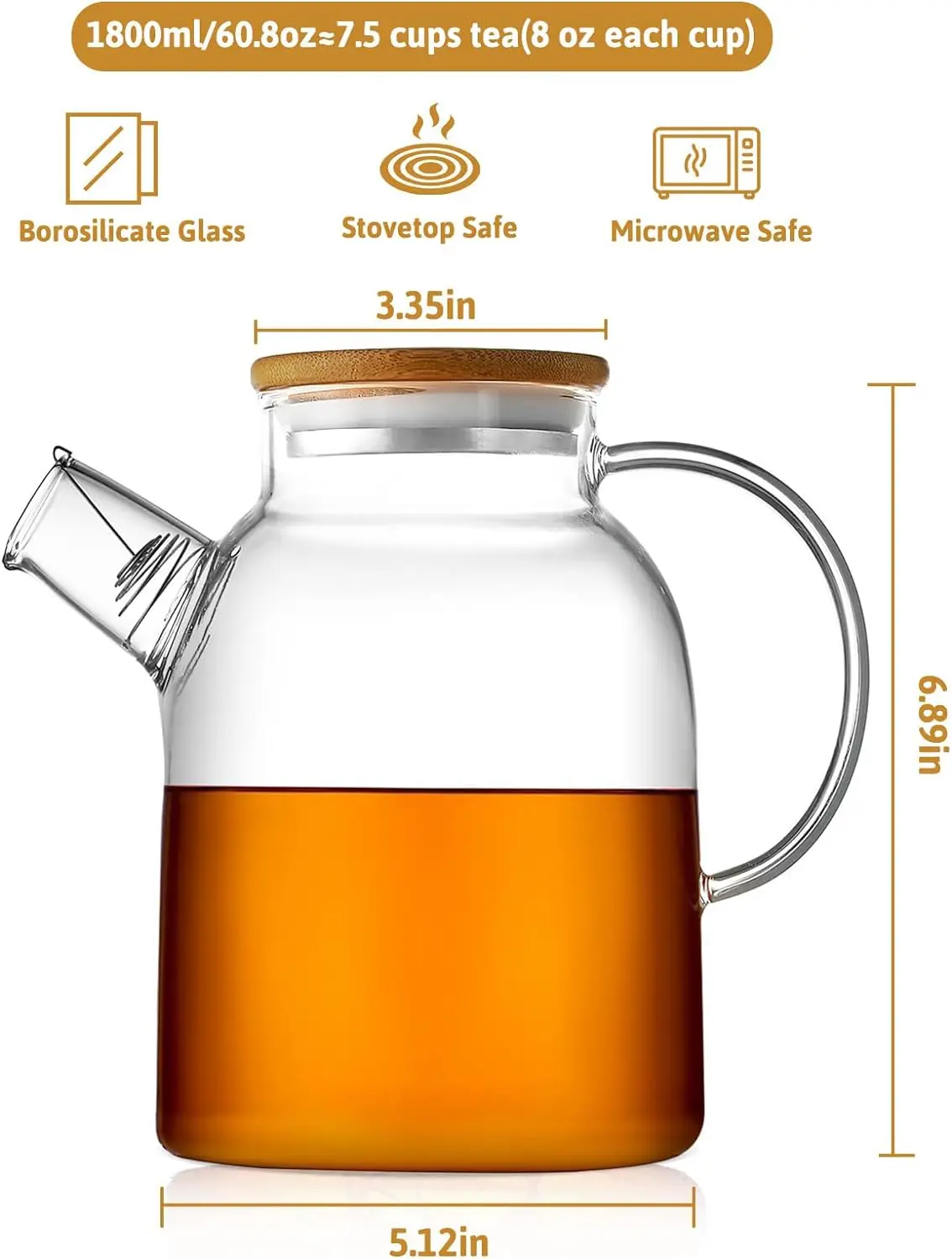 Popular High Temperature Resistant Flower Tea Jug With Handle Cold