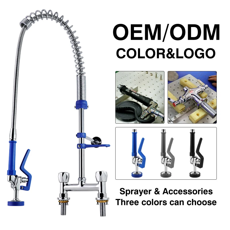 Commercial Kitchen Faucet with Classic Style Dual Hole Brass and SUS304 Pull Sprayer and Spring Mixer 2 Function Sink Faucet manufacture