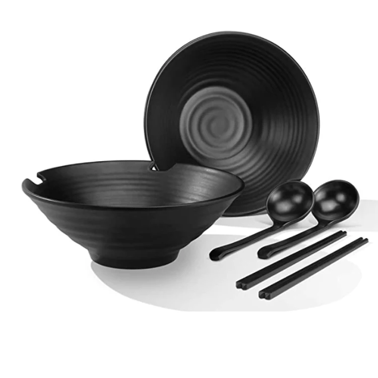 12-Piece Wonton Black Tableware Set - 4 Spoons, 4 Chopsticks, 4 Chopstick Rests, Melamine, By Vallenwood