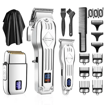4D 973 New USB Rechargeable hair trimmer set Cordless Barber Trimmer Customized Logo Stainless Steel Barber Hair Clipper Set