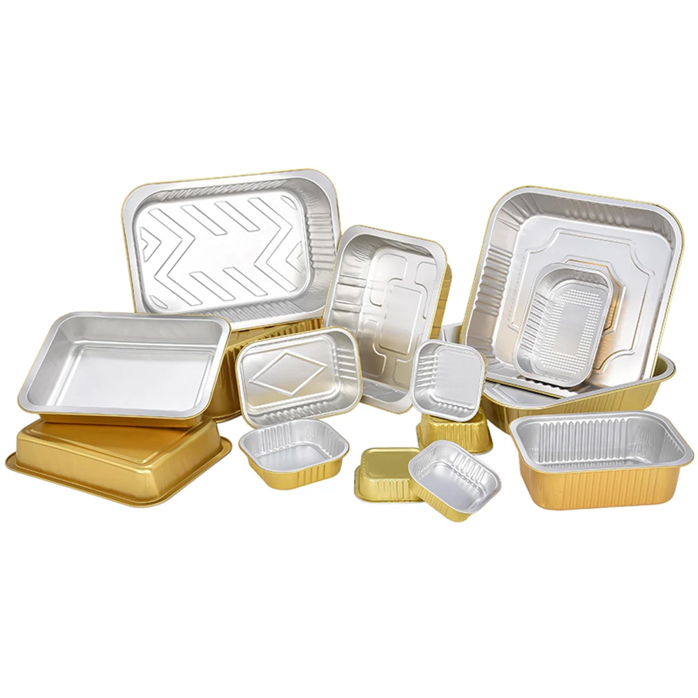 Customized Size Disposable Aluminum Foil Food Serving Pan Takeaway Fast Food Packaging Tray Aluminum Foil Container with Lids
