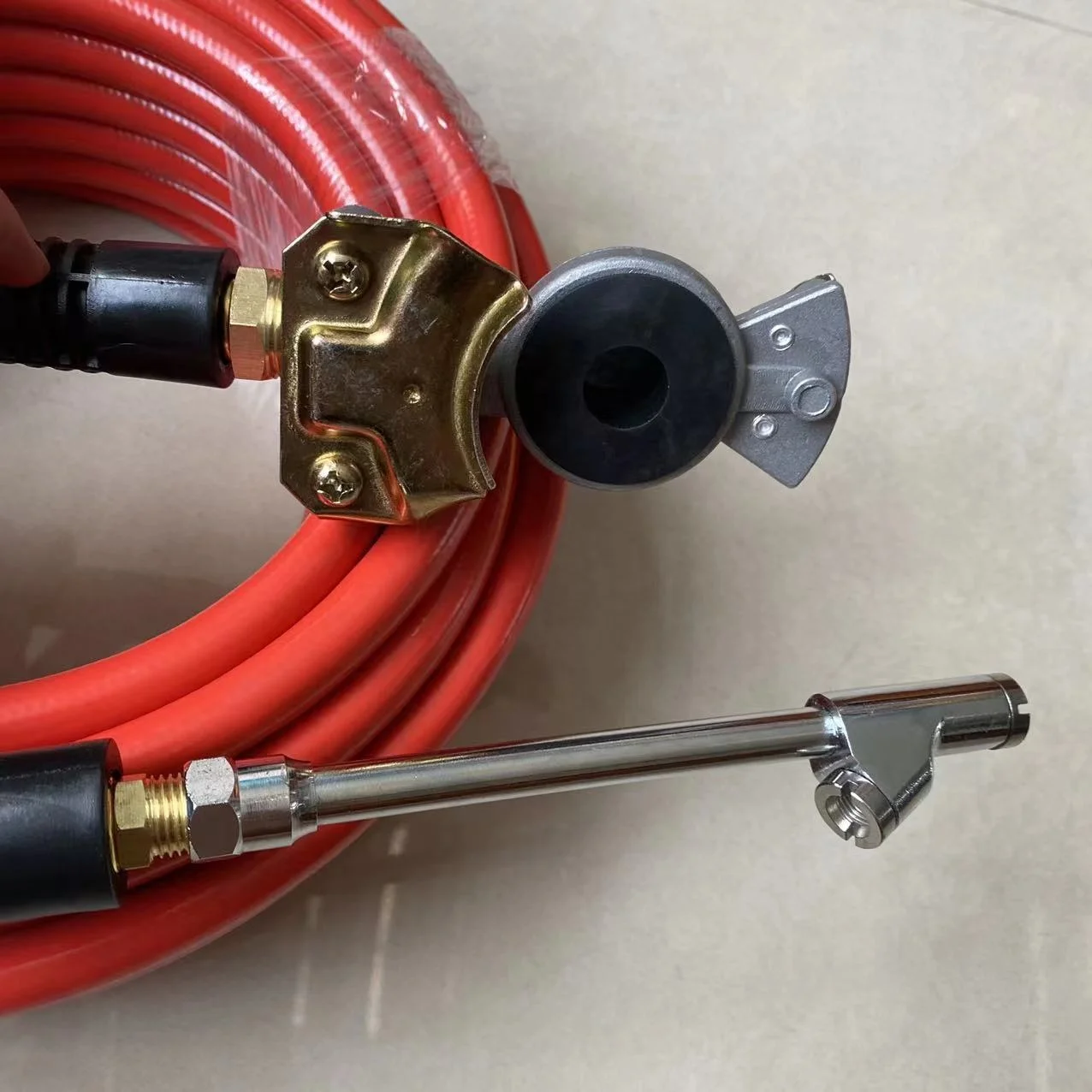 50 Ft Truck Tire Inflator Kit - 3/8" Hybrid Air Hose With Glad Hand & Chuck