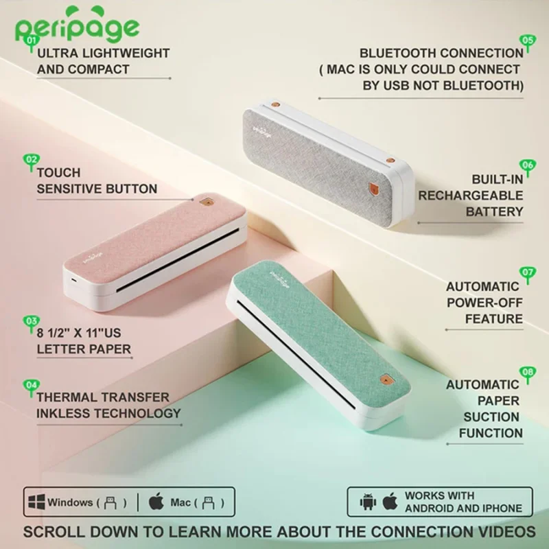 PeriPage A40 ポータブルミニサーマルプリンター A4用紙対応 写真 