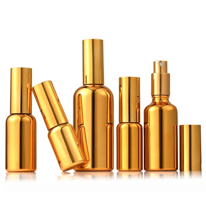 High-end 5ml 10ml 15ml 20ml 30ml 50ml 100ml gold glass essential oil bottles with spray