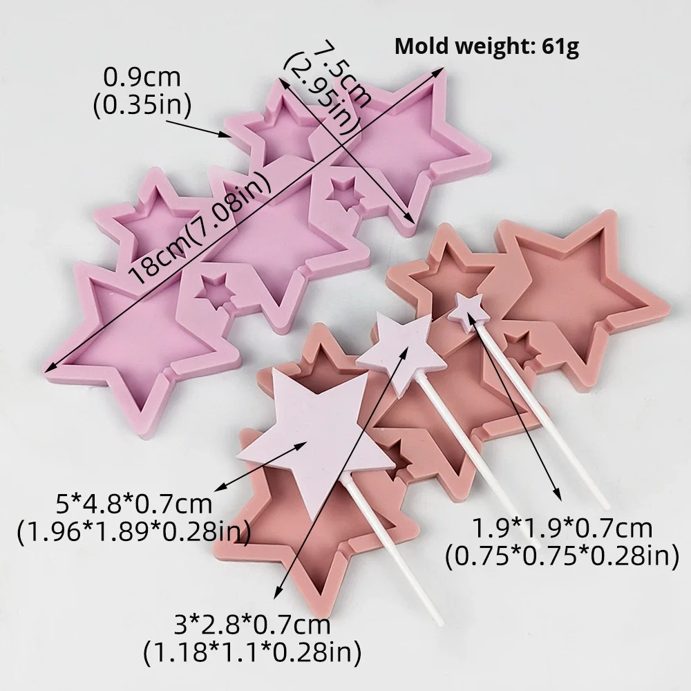 Silicone Eco-Friendly Candy Mold Six Connected Round Sheet Six Holes Heart Size Star Shape Russian Lollipop details