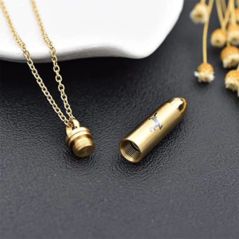 Bullet Cremation Jewelry for Ashes Vial Deer Engraved Urn Necklace Stainless Steel Ash Container Jewelry for Men Women