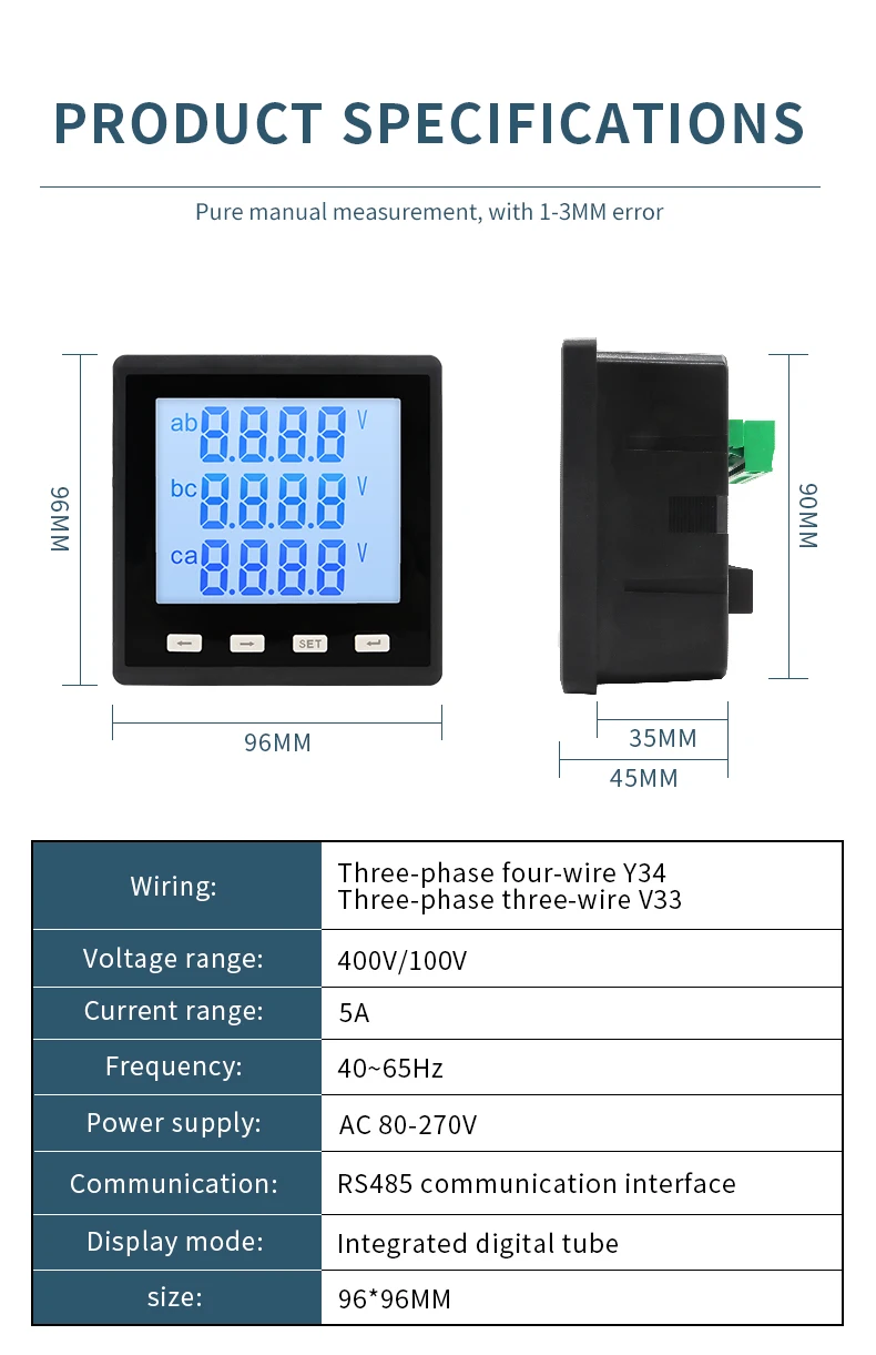400v 3 Phase Power Meter Rs485 5a Digital Multifunction Lcd Ac Current