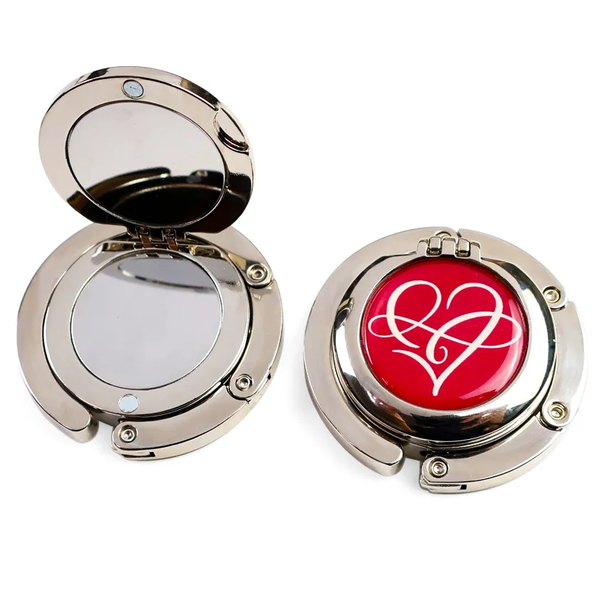 Портативный модный круглый металлический цинковый сплав без рисунка складной крючок с логотипом на заказ вешалка для сумок держатель