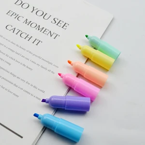 Customize 6 Multi Colors School Kid Plastic Body Detachable Round Flat Tip Highlighter Pen