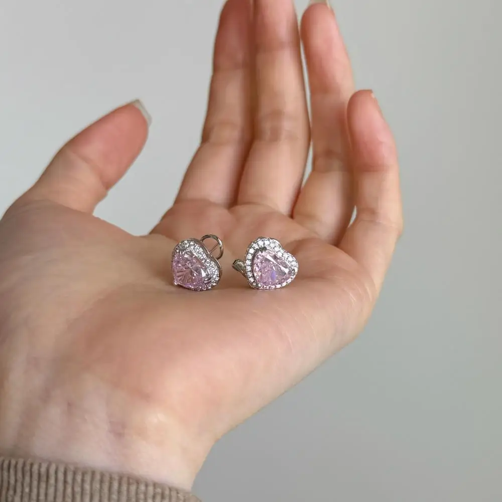 KAKODIY Stock Luxury Jewelry Stud Earrings Sterling Silver 925 Sterling Silver Pink 8A Zircon Heart Stud Earrings detail 6