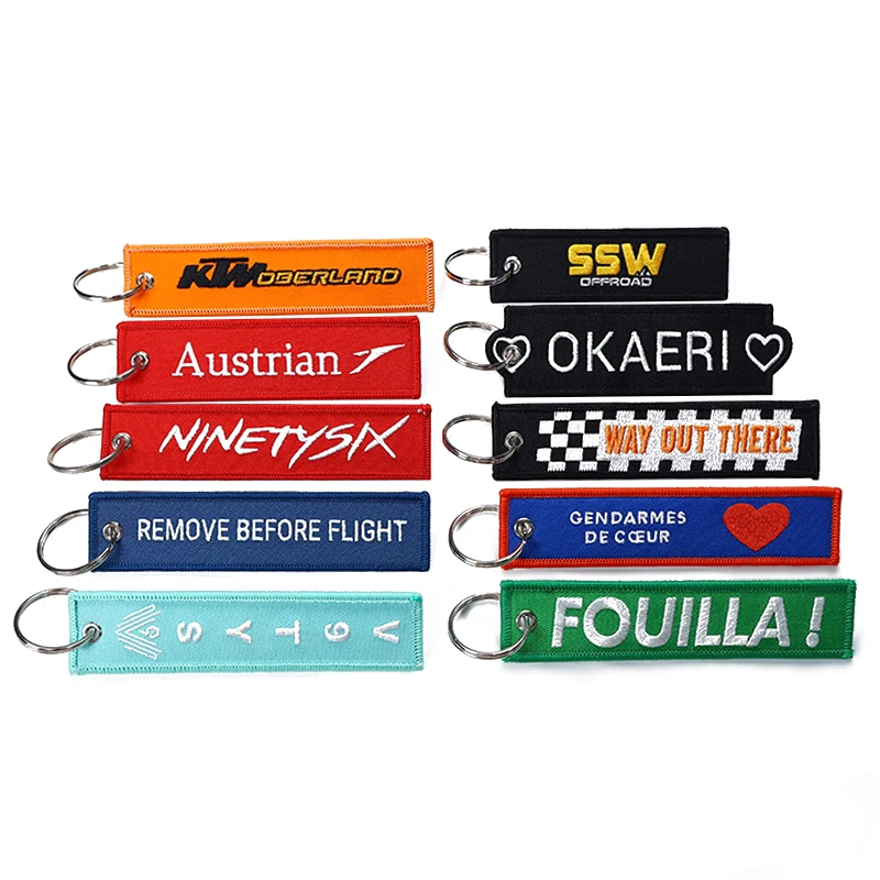 Fashion Aircraft Tag Fabric Customized Keychain Embroidery Blank Logo Keychain Accessories in Bulk