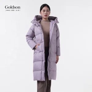 Women Hooded Coat Pockets Long Sleeve Loose Woven Zippers Purple Hooded Down Jacket Coat