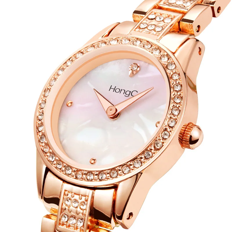 Hongc Women Watch Rose Gold Stainless Steel Mesh