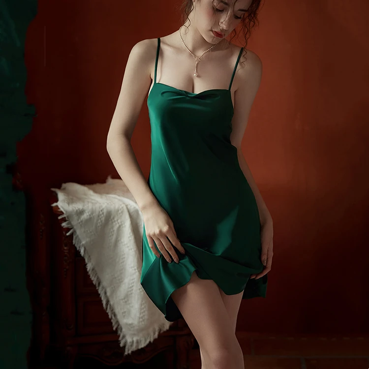 green emerald velvet dress Imitation silk sexy nightdress lace home clothes nightdress sexy suit