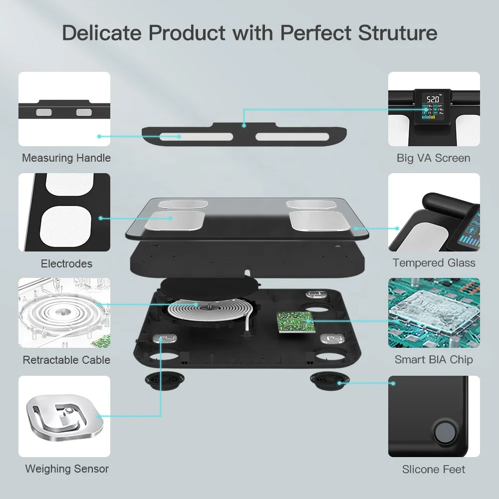 Welland High Accuracy Digital Smart Scale Portable Household Bathroom Scale with 8 Electrodes for Weighing BMI and Body Fat