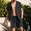 Black mens cotton linen short sets