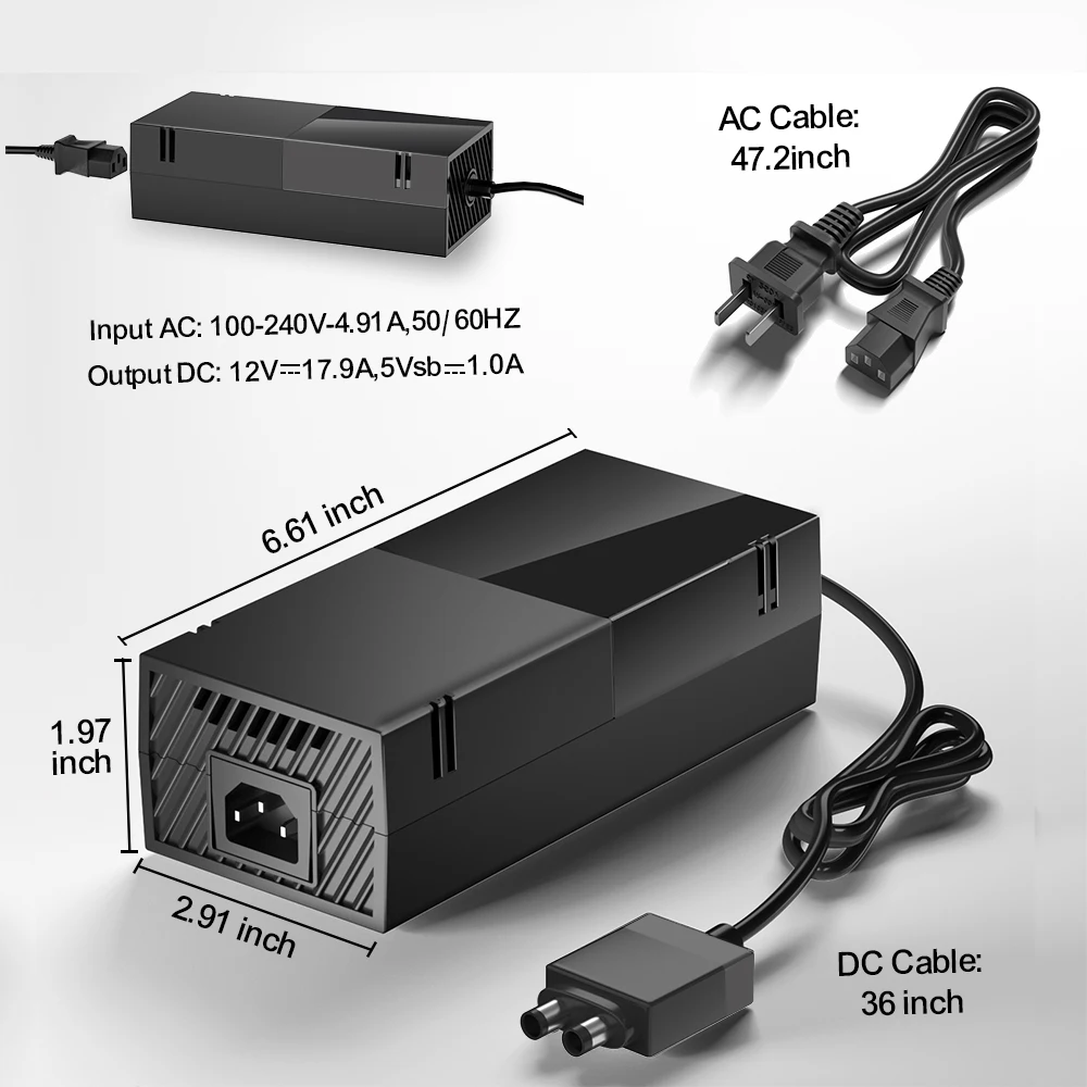 per Alimentatore Series X, Adattatore di Alimentazione CA per Series X, Sostituzione 'alimentatore Interno per Console di Gioco Series X, Power Brick per Series X, AC 100-240V