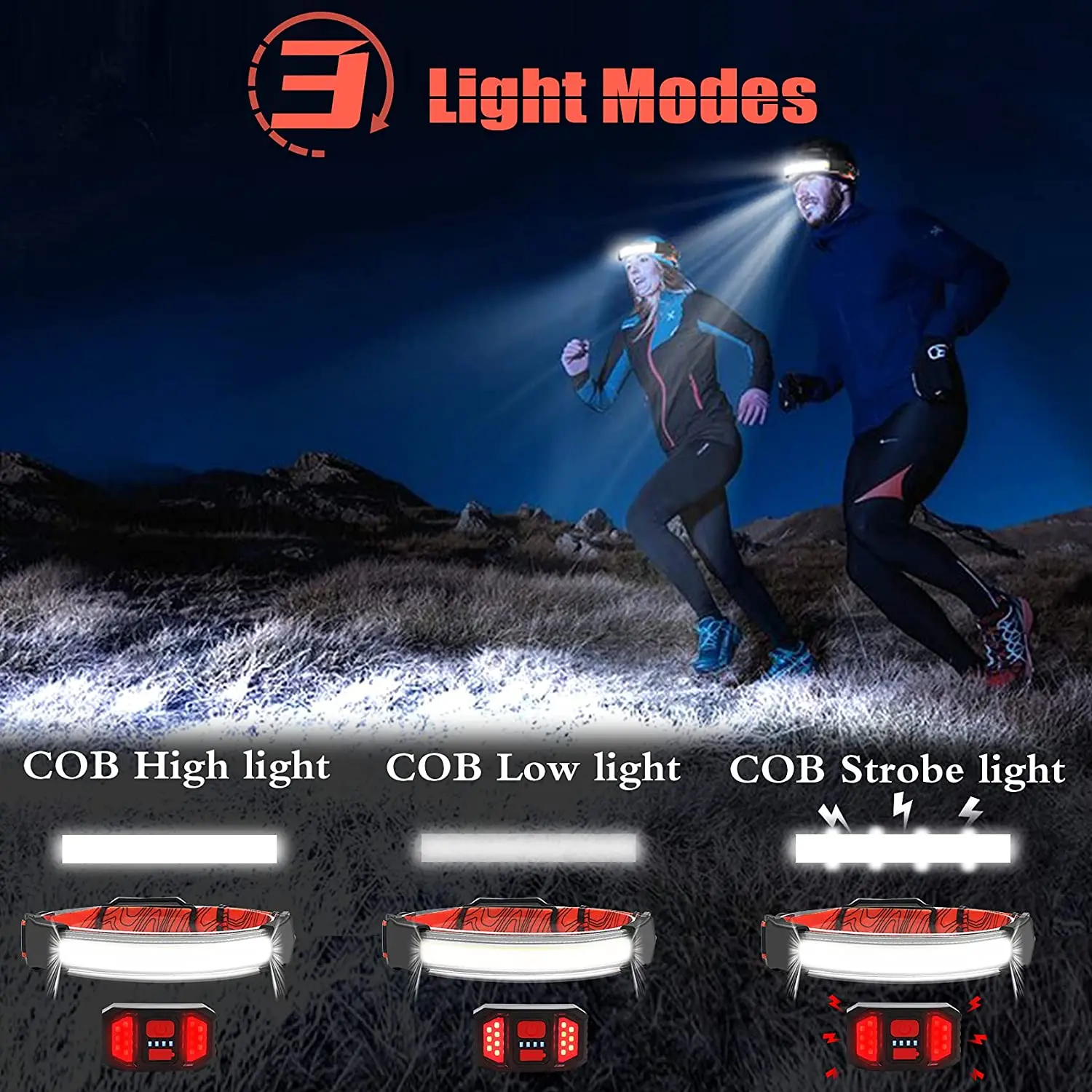 High Power Waterproof Led camping headlight Strip Wide beam USB Cob rechargeable headlamp flashlight for running supplier