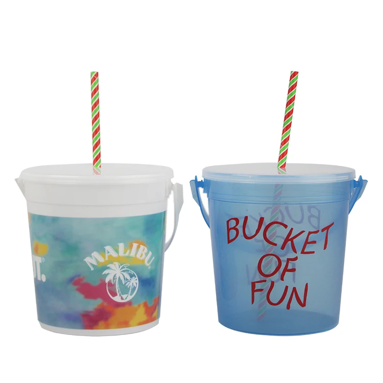 32oz Plastic Transparent Customized Color Stackable 1l Beverage Drink Bucket Plastic Barrel Cups