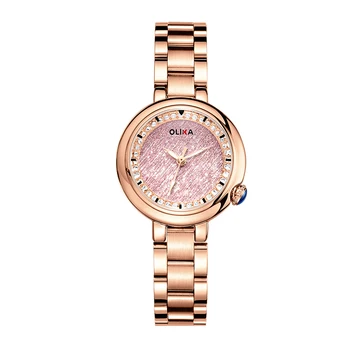 Women's Rose Gold Quartz Watch with Super Luminous Pink Dial 30mm Dial Diameter Fashion Rhinestone Pointer Display OEM Product