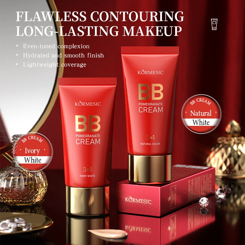 Bpom Approved 30g KORMESIC OEM BB Cream Makeup Moisturizing Foundation Cream Concealer Pomegranate Natural Ivory Color BB Cream