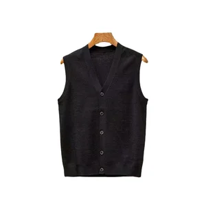 Men's Padded Buckle V-neck Merino Wool Knitted Vest Business