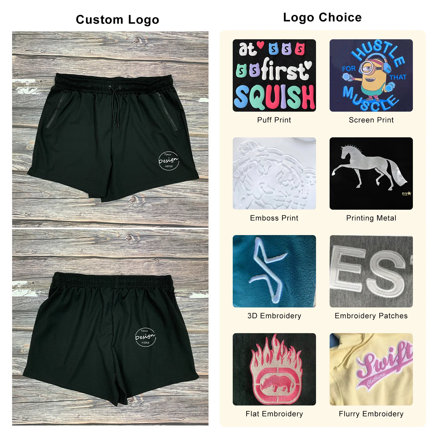 Summer Quick Dry Drawstring Polyester Plain Shorts for Men Zipper Pocket Embroidery Logo