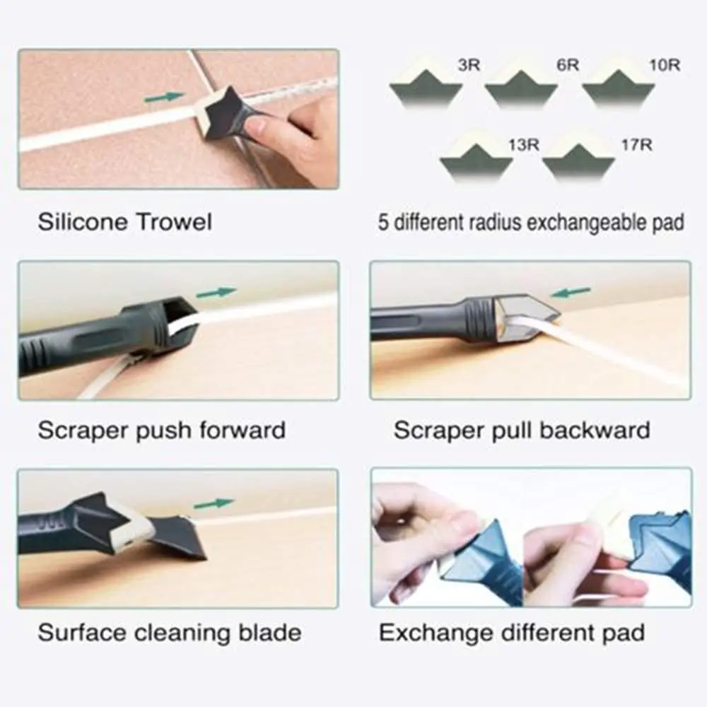 Glass Glue Angle Scraper Stainless Steelhead Sealant Kit 3 in 1 Removal Silicon Taker Tile Caulking Grout Scraper Tool