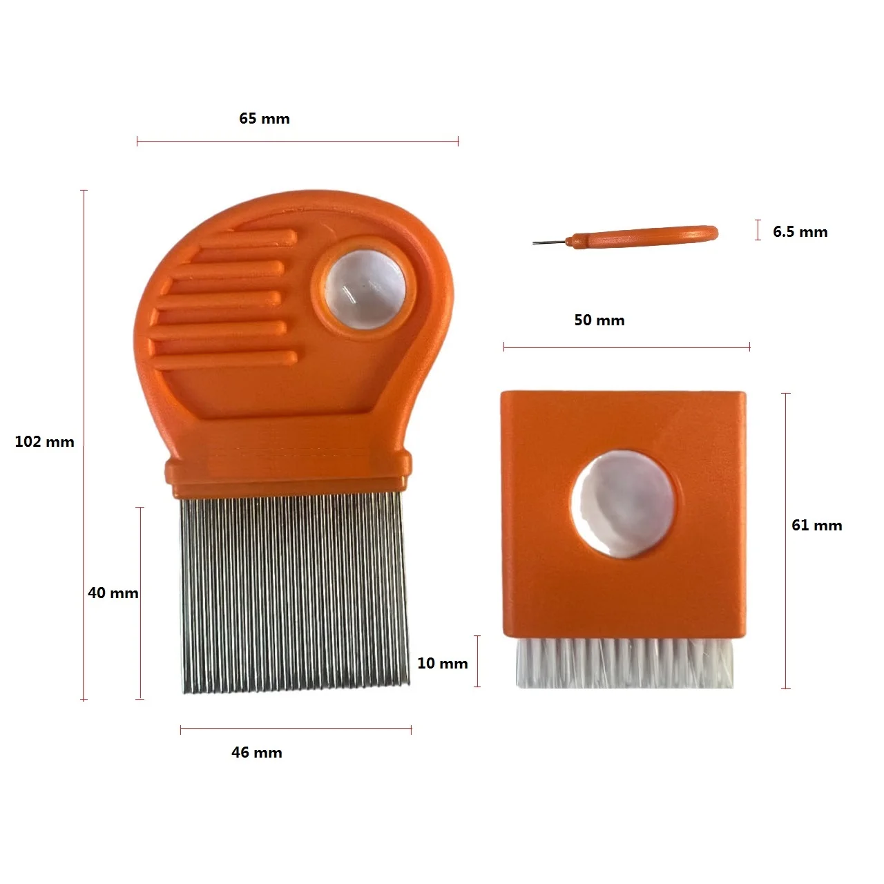 Plastic Handle Stainless Steel Needles Protected Lice Nits Louse Flea Comb With Nylon Self Clean Brush