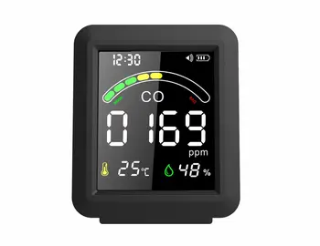 Smart CO Detector with Temp & Humidity Sensor - Type-C Rechargeable, 3-Level Brightness & Alert System for Indoor/Camping