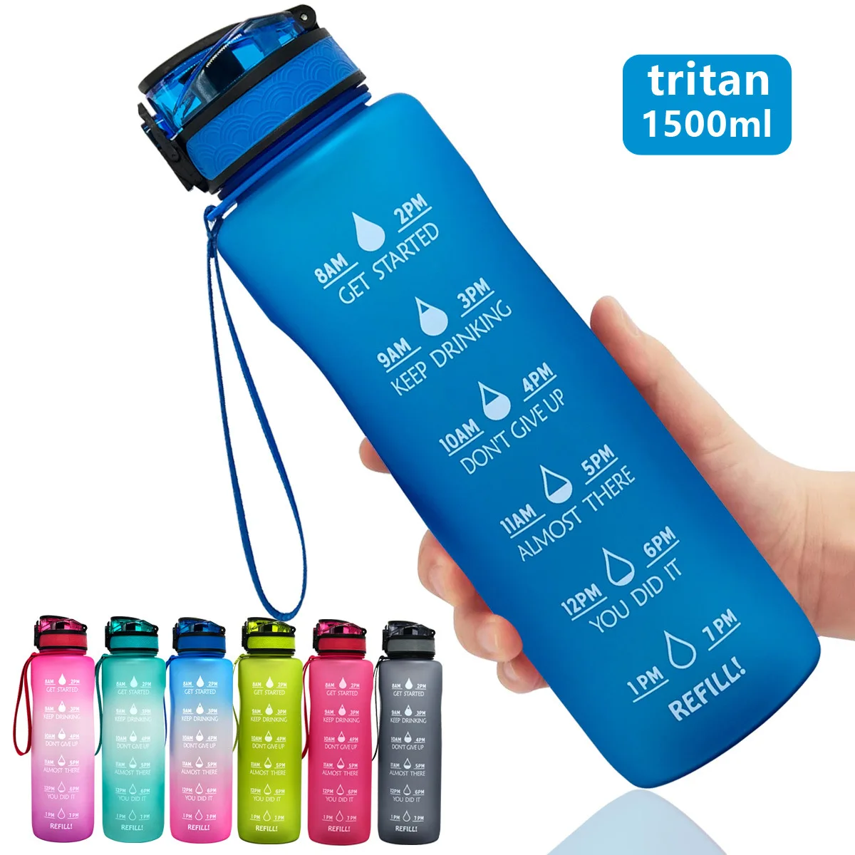 Оптовая продажа, Fitnes, Спортивная бутылка для воды для спортзала, для улицы, герметичная большая бутылка для воды из тритана с мотивирующим маркером времени