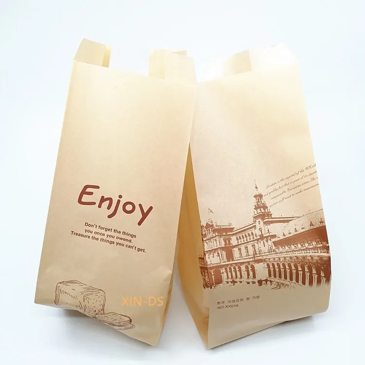 Custom print food packaging kraft paper bag with window for bread