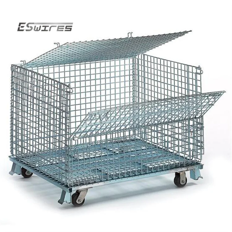 Square Box Zinc Mesh Metal Containers Japanese Folding Wire Basket Gas Cylinder Work Storage Transport Forklift Safety Cage