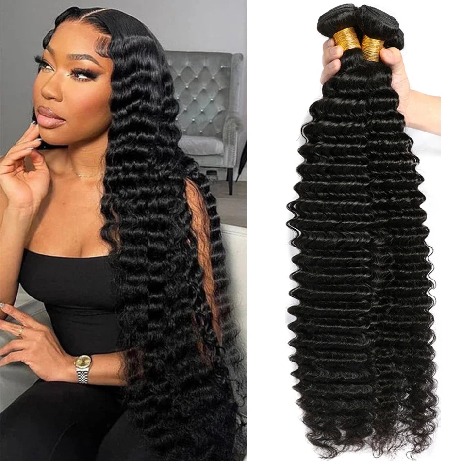 Tiefe Welle brasilianisches Echthaar 30 Zoll Virgin Extensions nass gewellt lockig Bundles_voghion.com