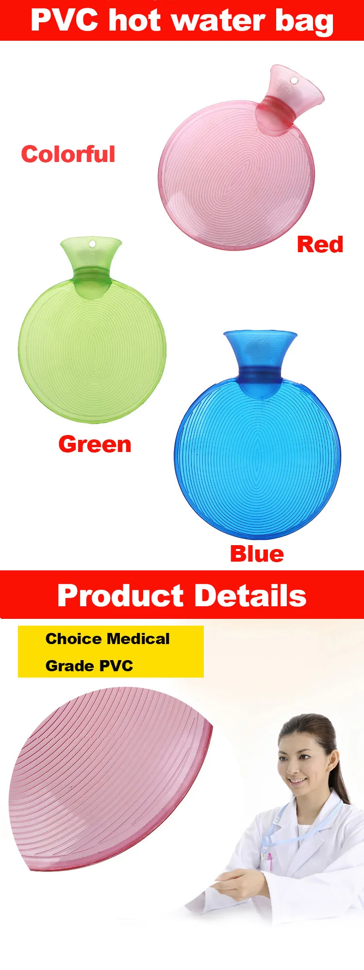 mini transparent pvc waterproof round hot cold water bottle 600ml / 1000ml